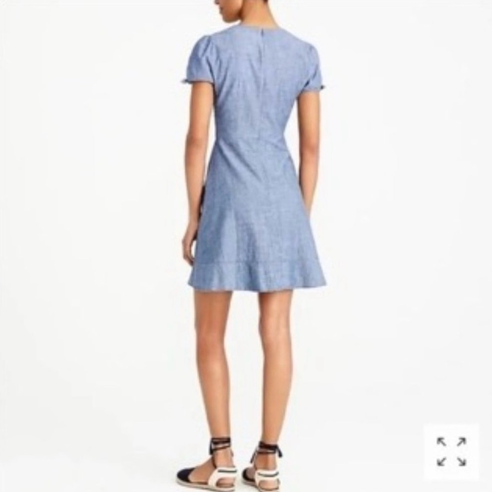 J.crew Chambray Ruffle V-Neck Faux Wrap Dress Size 4 - Picture 2 of 9